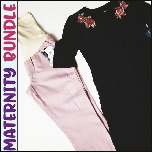 NEW! FLUTTER & KICK Maternity 2pc. Bundle Set Knit Dress & Jeans. - Picture 1 of 8